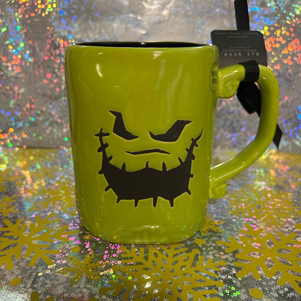 Rae Dunn Disney Oogie Boogie Green Halloween Mug with Black Face Design